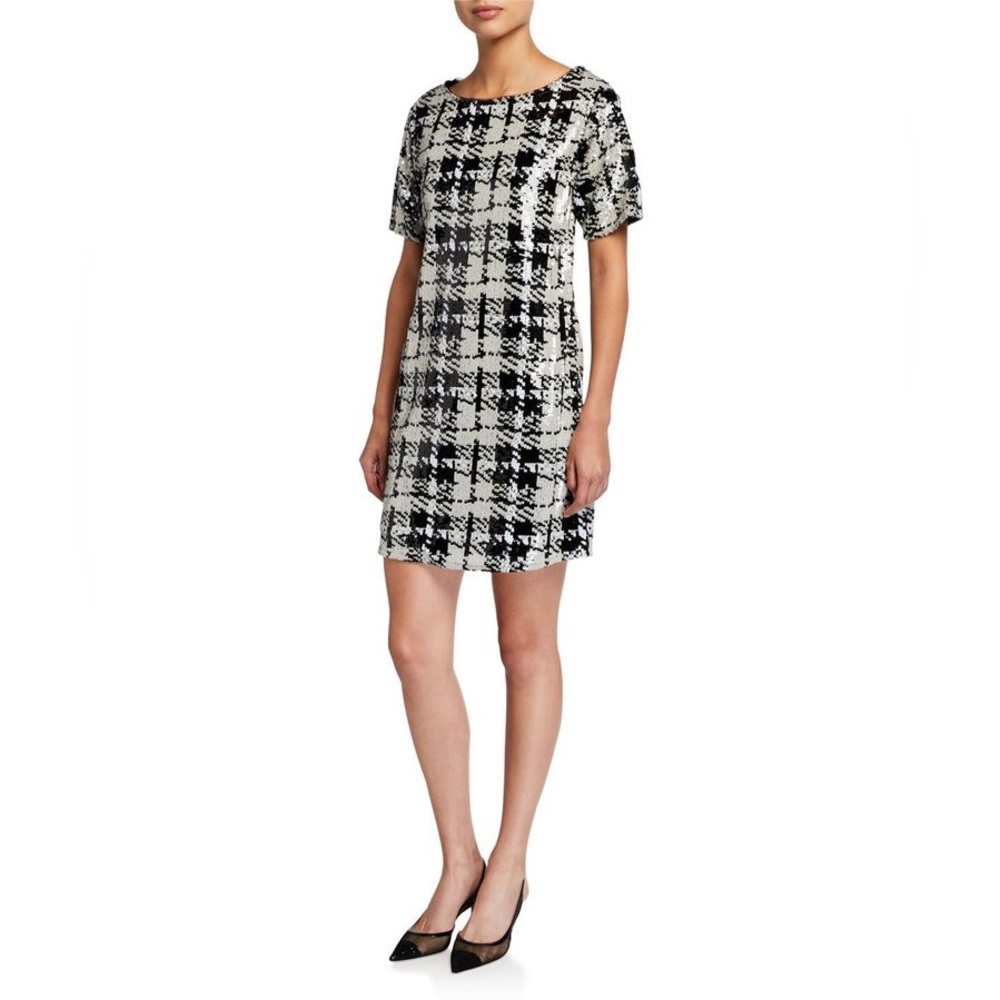 Laundry By Shelli Segal Plaid Sequin Shift Dress Sz 2